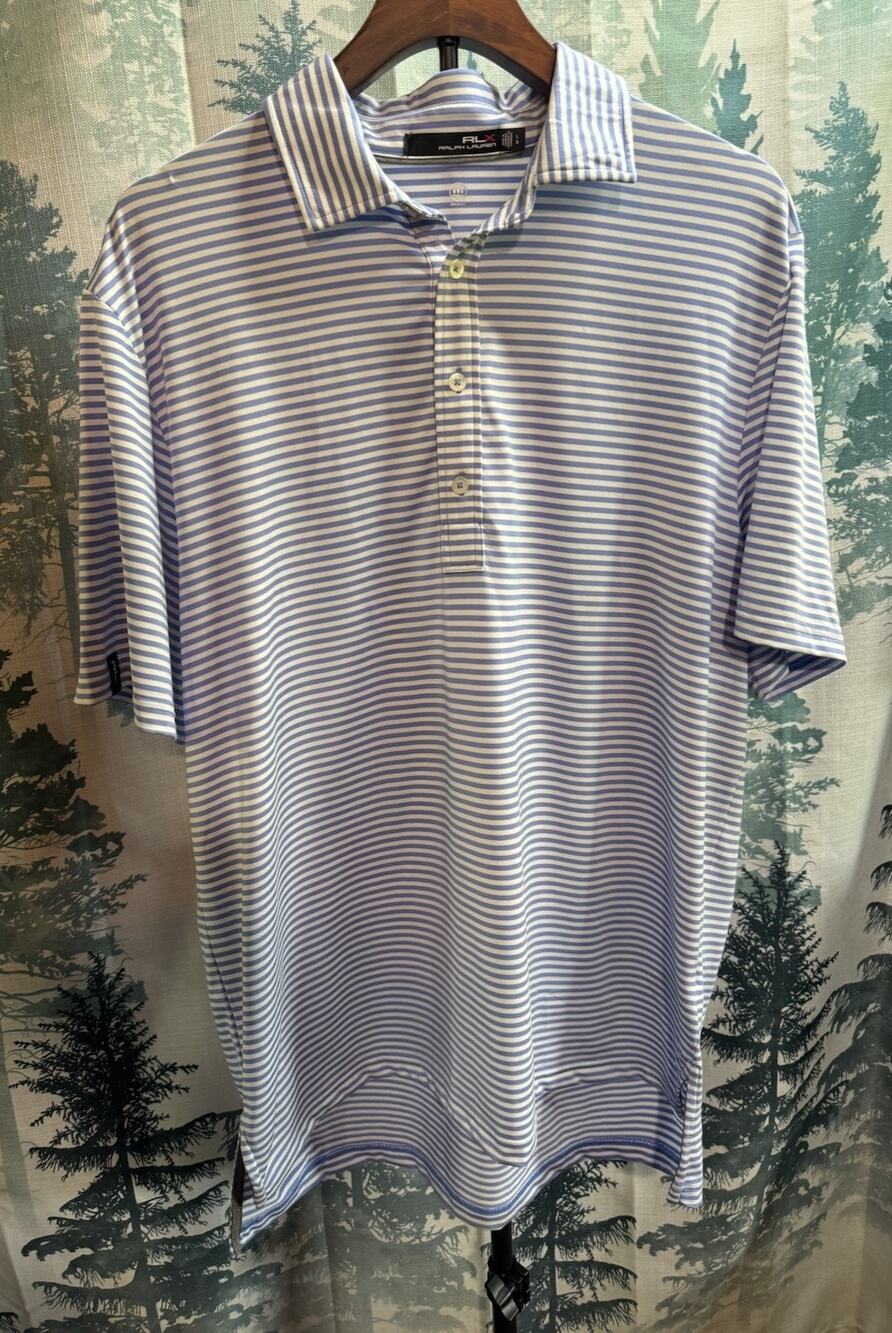 Ralph Lauren Performance RLX Men's Large Polo Stretch Golf Blue Stripes Sport
